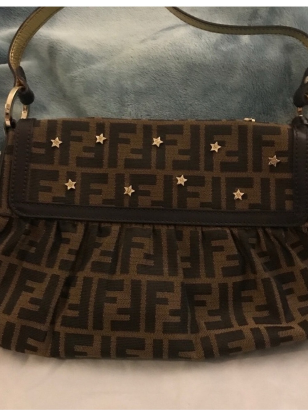 Authentic Fendi Brown Monogram Zucca Canvas Star-Stud Shoulder Bag - Picture 3 of 7